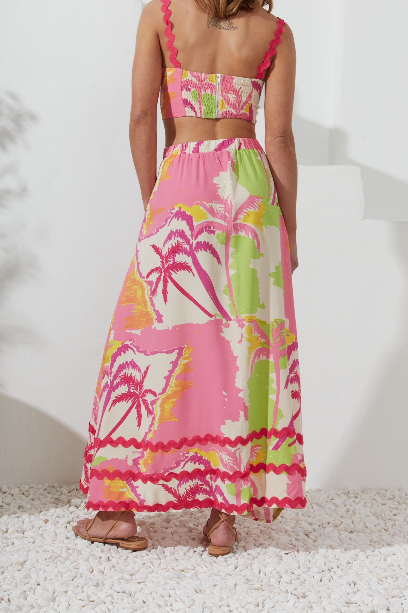 Heychic Paradisio Tropical Ric Rac Maxi Skirt (Pink)