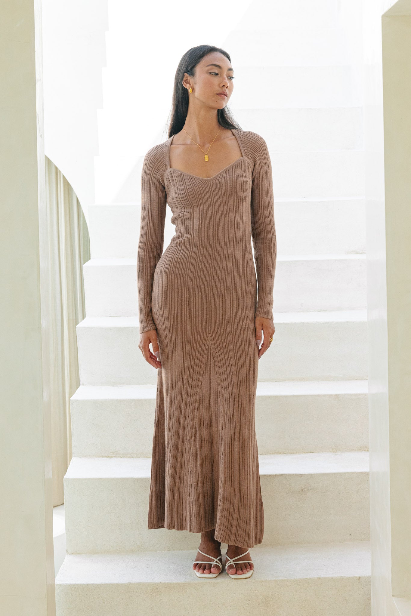 Heychic Victoria Mocha Long Sleeve Knit Maxi (Dress)