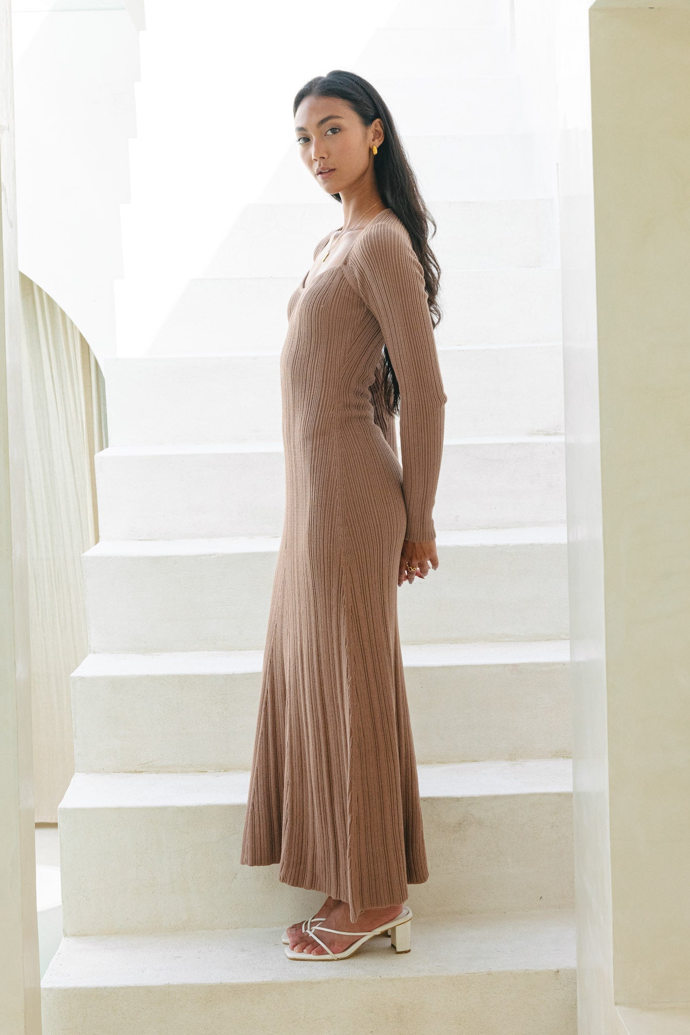 Heychic Victoria Mocha Long Sleeve Knit Maxi (Dress)