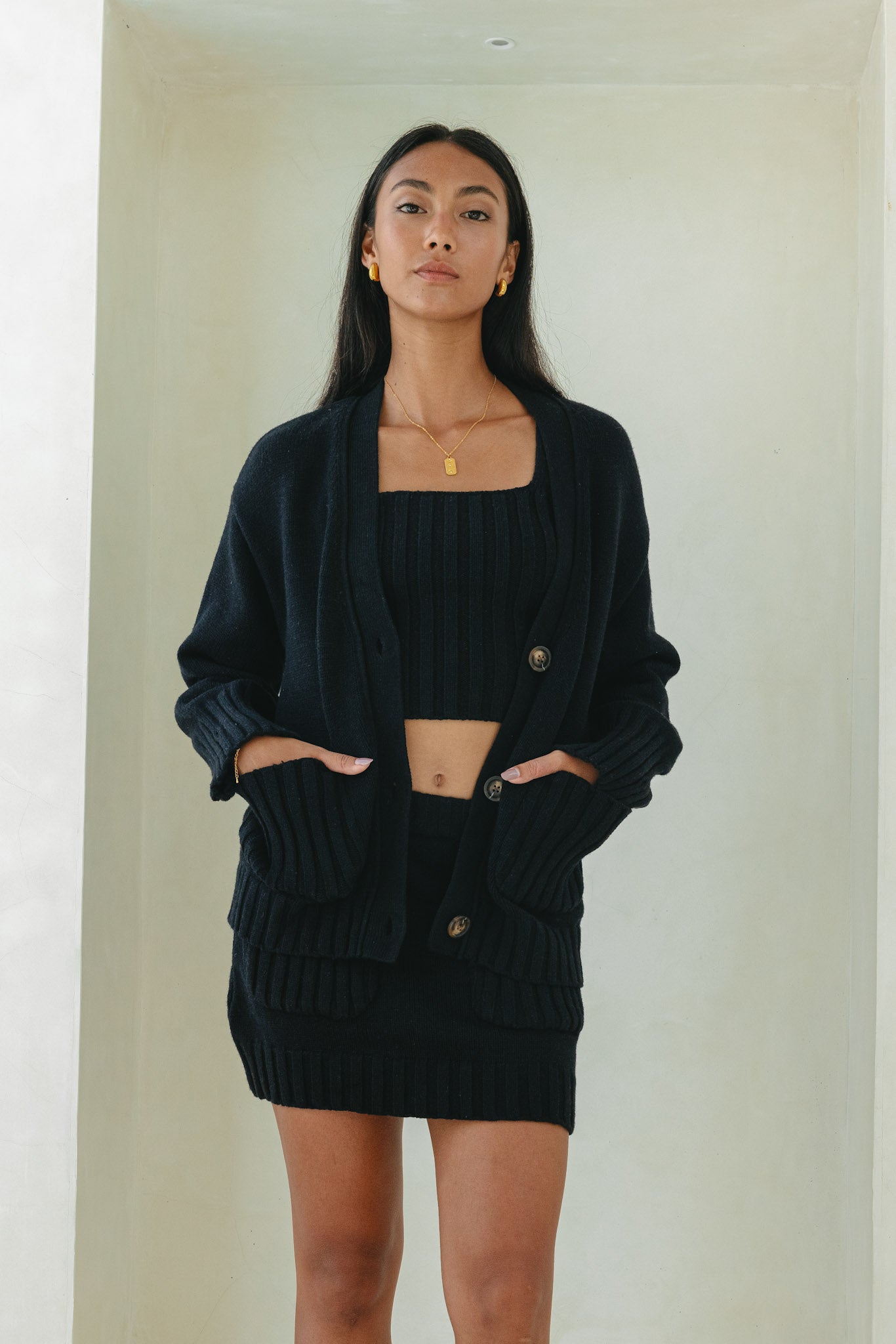 Heychic Alice Knit Mini Skirt (Black)