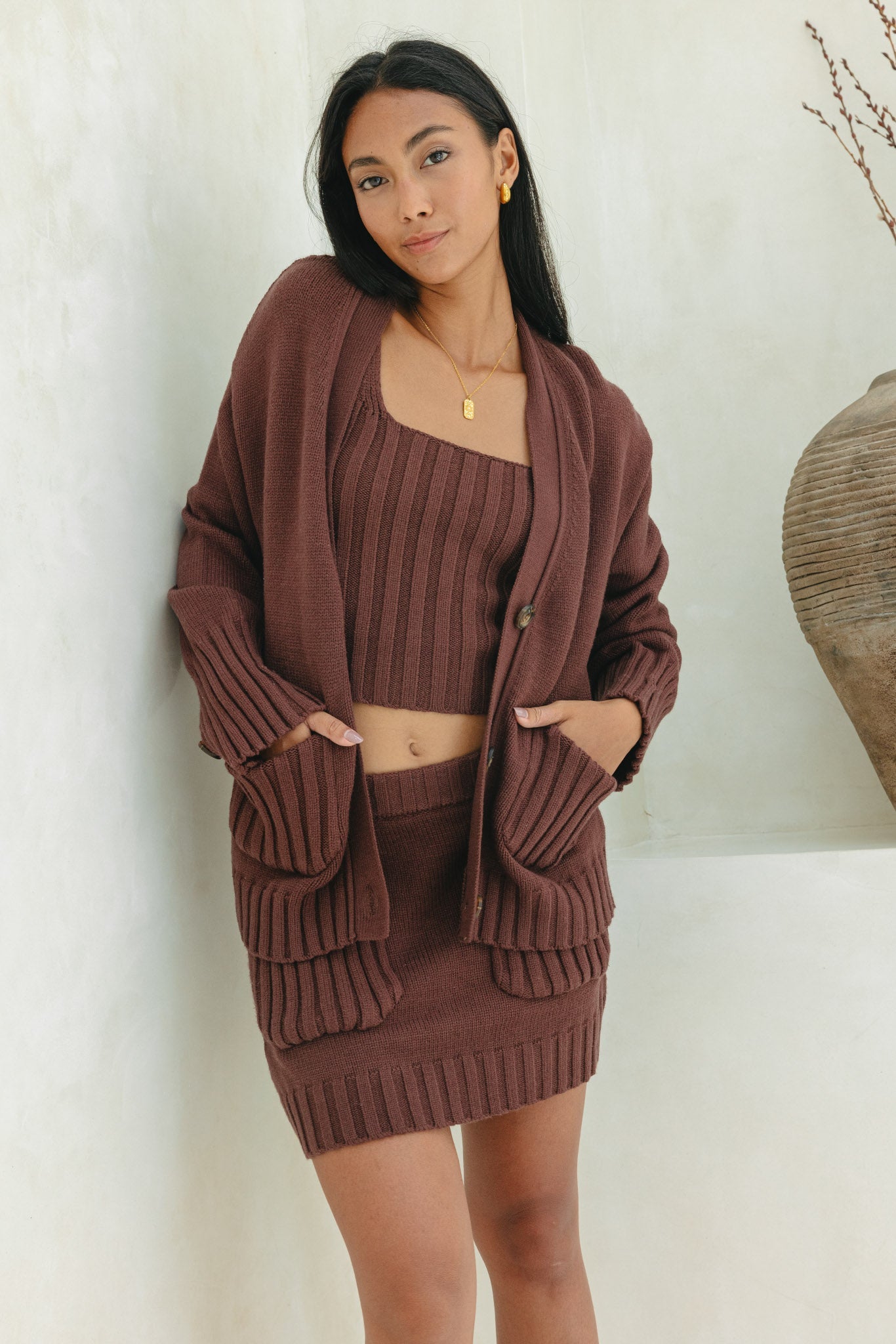 Heychic Alice Knit Mini Skirt (Brown)