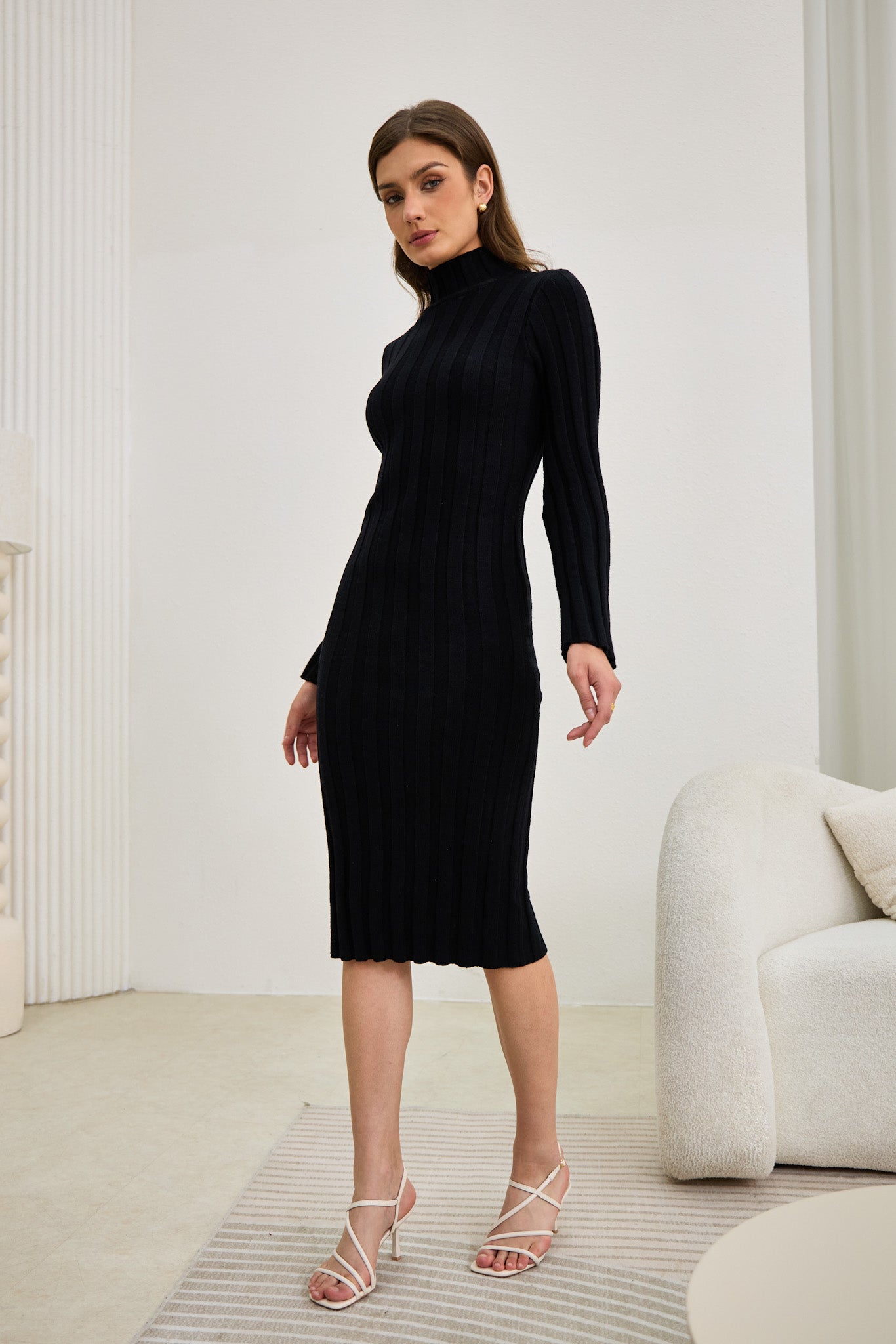 Heychic Lexi Flute Sleeve Knit Midi Dress (Black)