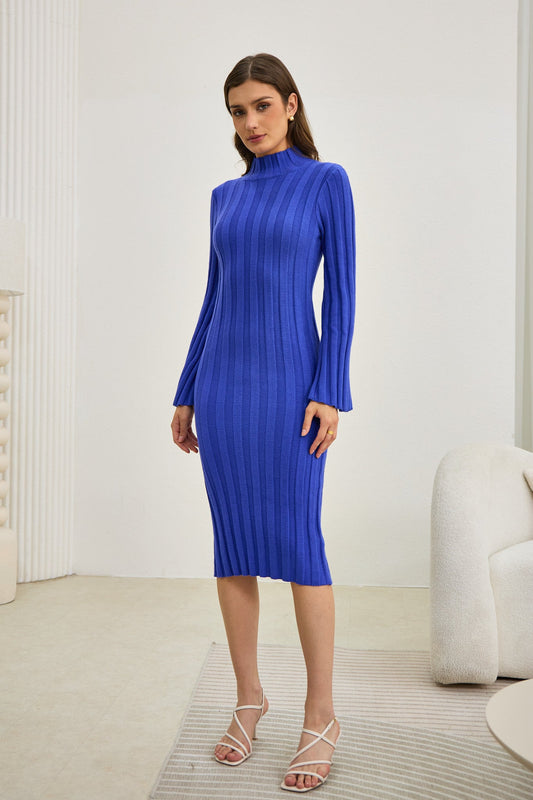 Image of Dresses. Productname: Heychic Lexi Flute Sleeve Knit Midi Dress in Blue colour by brand - Heychic