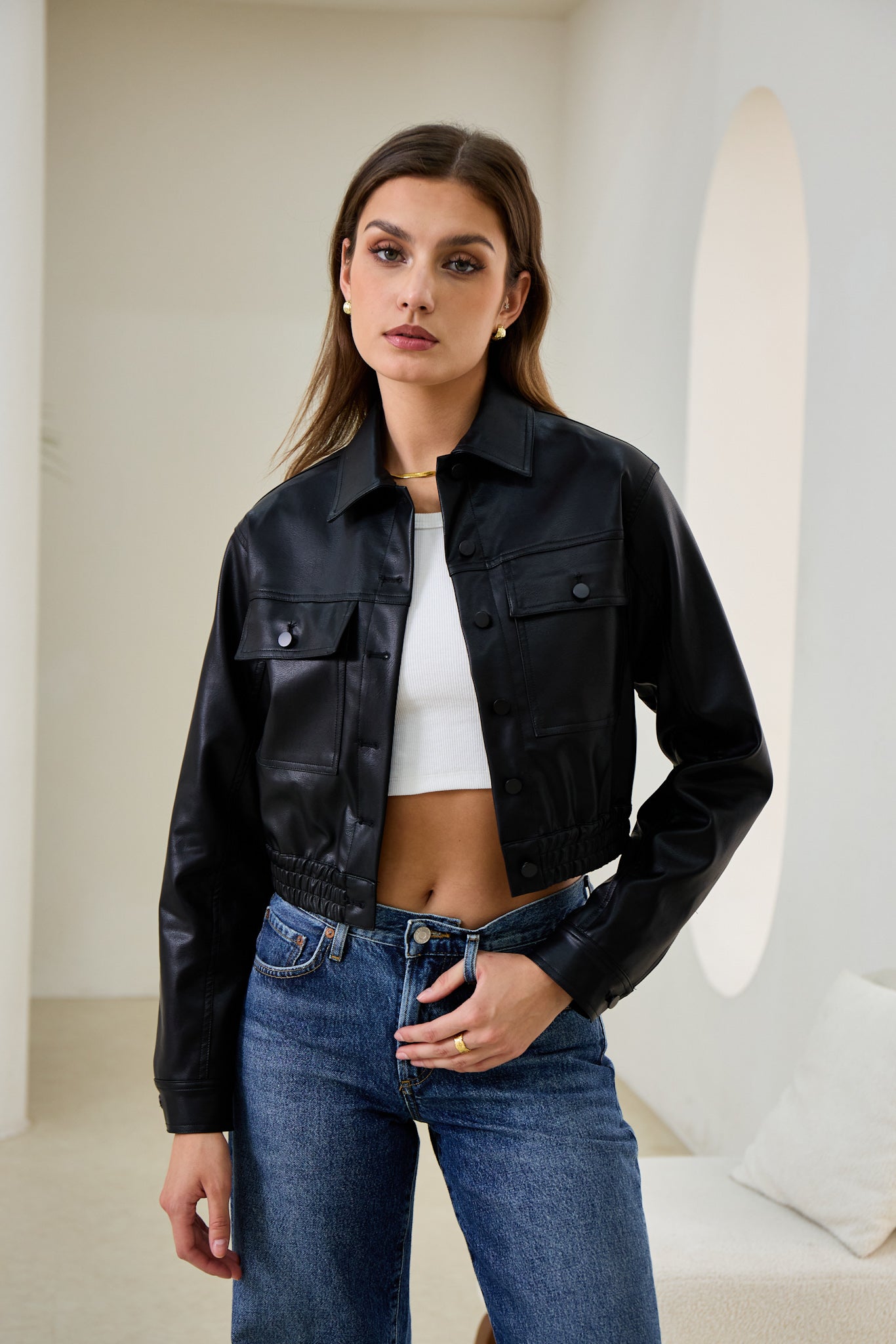 Heychic Maddox Faux Leather PU Cropped Jacket (Black)