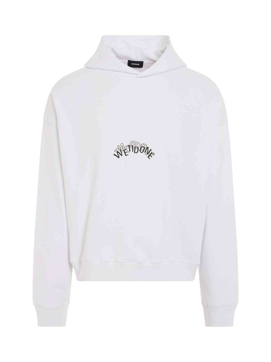 Image of a model wearing Outerwear. Productname: WE11DONE Layered Logo Hoodie in WHITE colour by brand - WE11DONE
