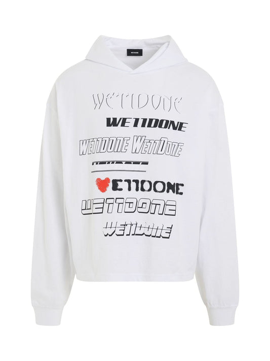 Image of a model wearing Outerwear. Productname: WE11DONE Love Logo Hoodie in WHITE colour by brand - WE11DONE
