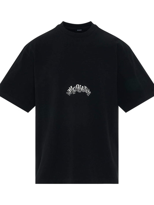 Image of a model wearing Tops. Productname: WE11DONE Layered Logo T-Shirt in BLACK colour by brand - WE11DONE