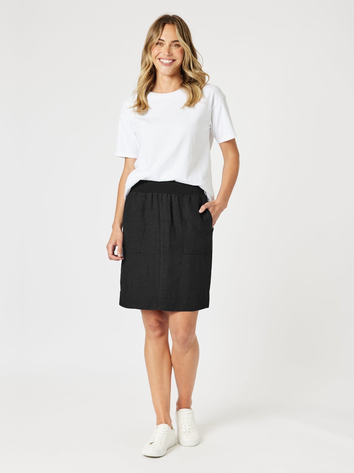 Gordon Smith Lino Stitch Hem Detail Skirt (Black)