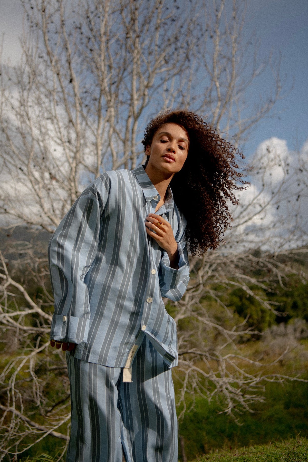 Image of Sleepwear & Loungewear. Product name - Long Sleeve Sleep Shirt Macel Daybreak Stripe in Daybreak Stripe colour by brand - NUNE