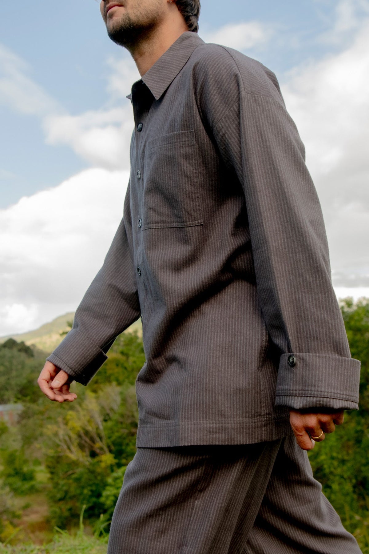 NUNE Long Sleeve Sleep Shirt Flannel (Evening Pinstripe)