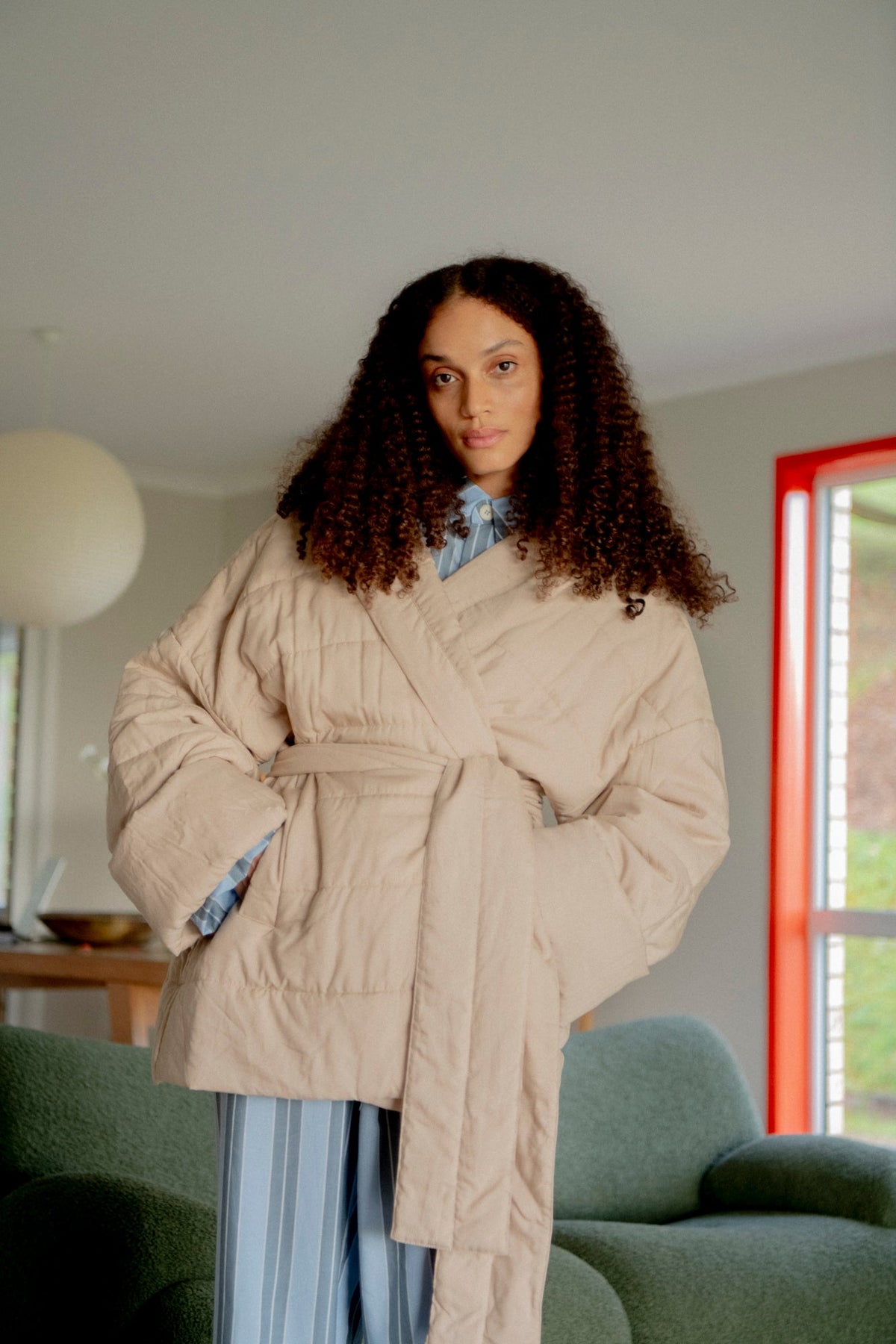 Image of Dresses. Product name - Doona Robe Short Oat in Oat colour by brand - NUNE