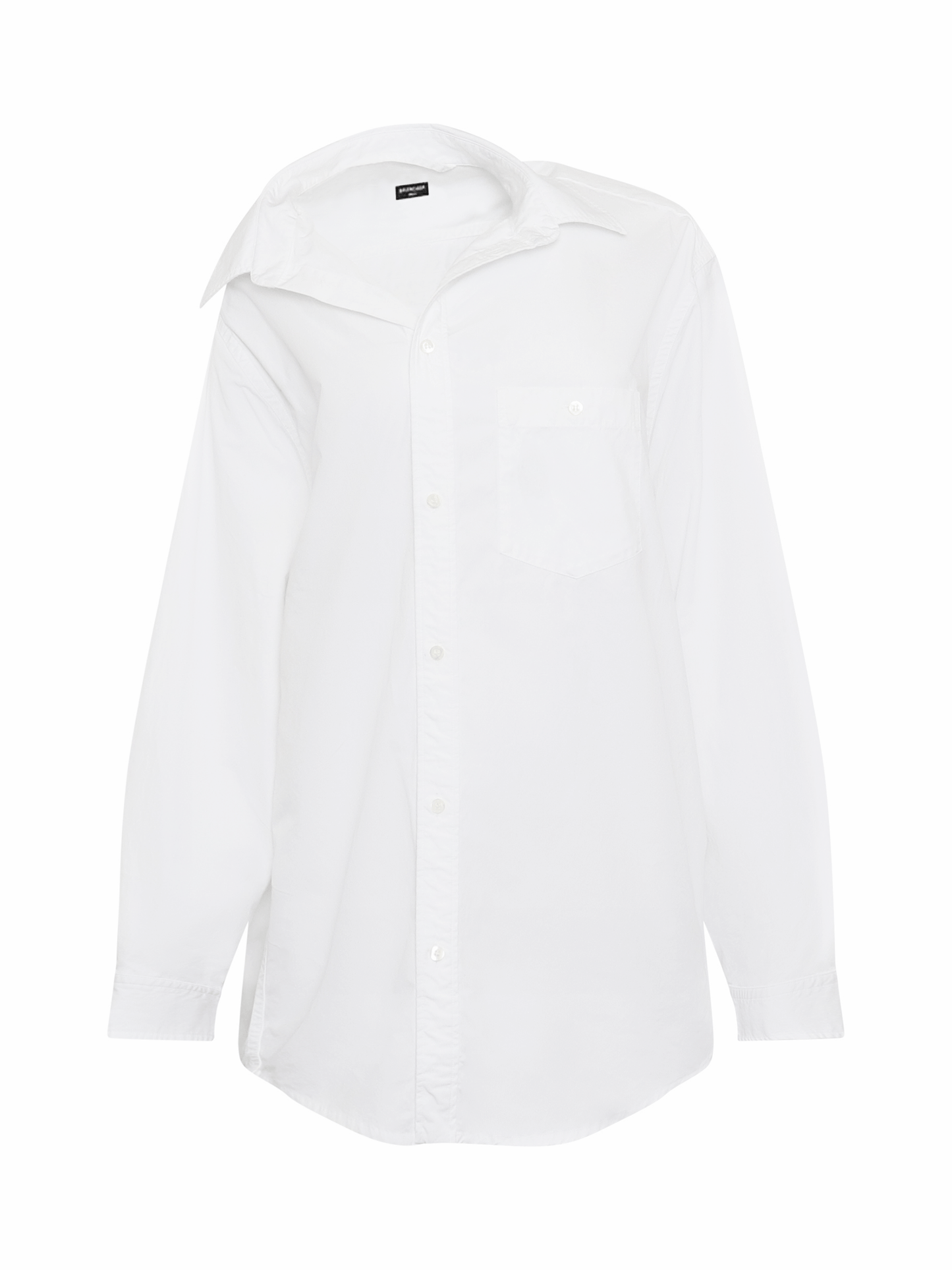 Image of a model wearing Tops. Productname: BALENCIAGA Off Shoulder Shirt in White colour by brand - BALENCIAGA