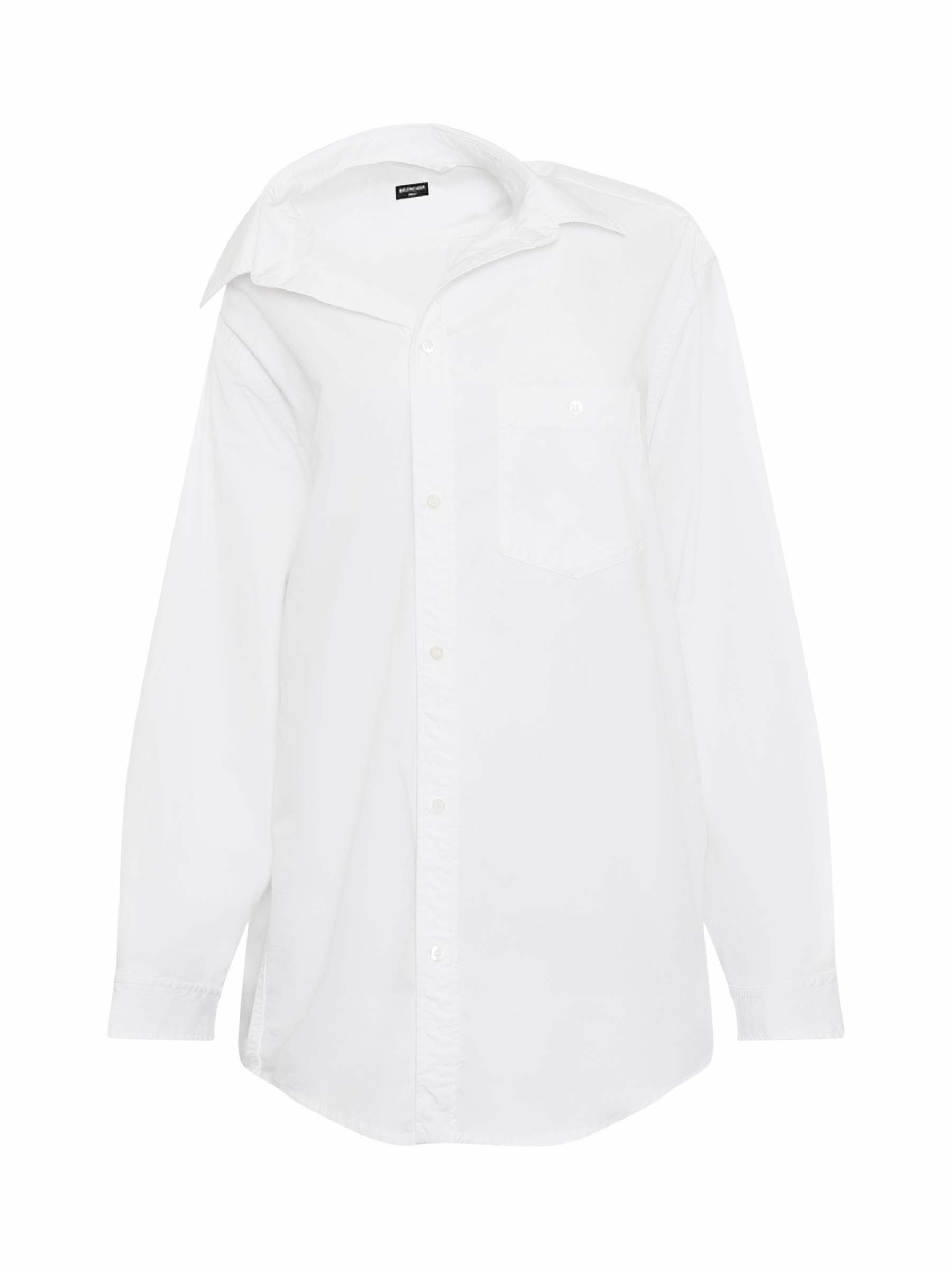 Image of a model wearing Tops. Productname: BALENCIAGA Off Shoulder Shirt in White colour by brand - BALENCIAGA