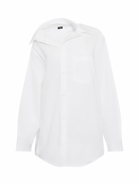 Image of a model wearing Tops. Productname: BALENCIAGA Off Shoulder Shirt in White colour by brand - BALENCIAGA