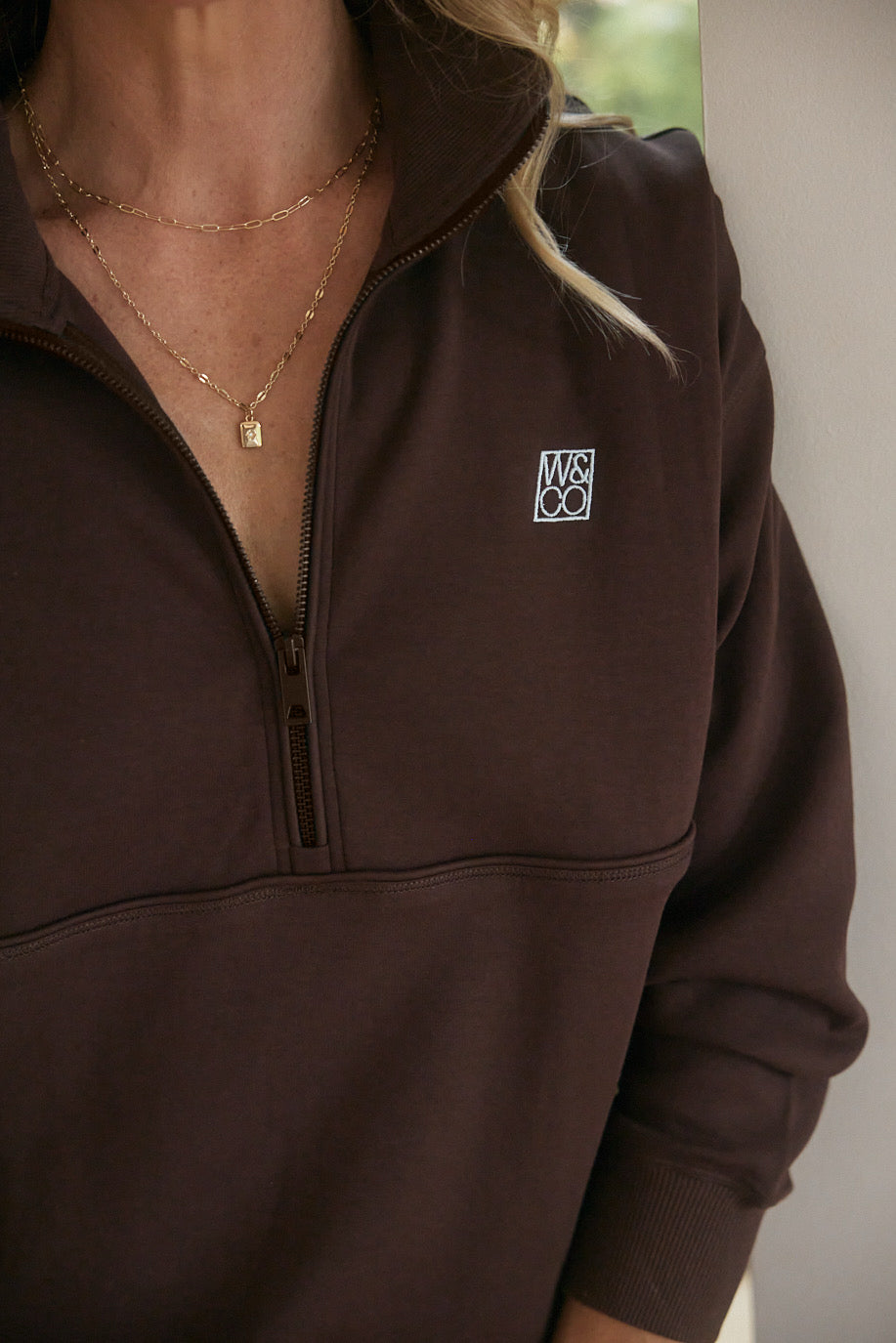 White & Co. Escape Super Soft Half Zip Top (Chocolate)