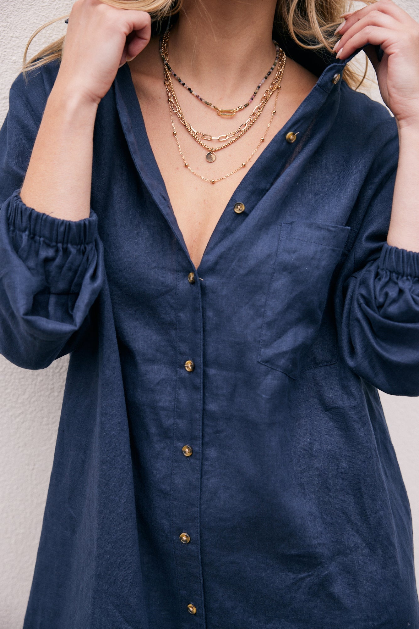 White & Co. Linen St Barts Dress (Navy)