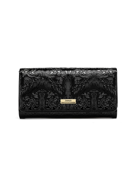 CAROLINA LARGE PATENT LEATHER WALLET WITH RFID - BLACK