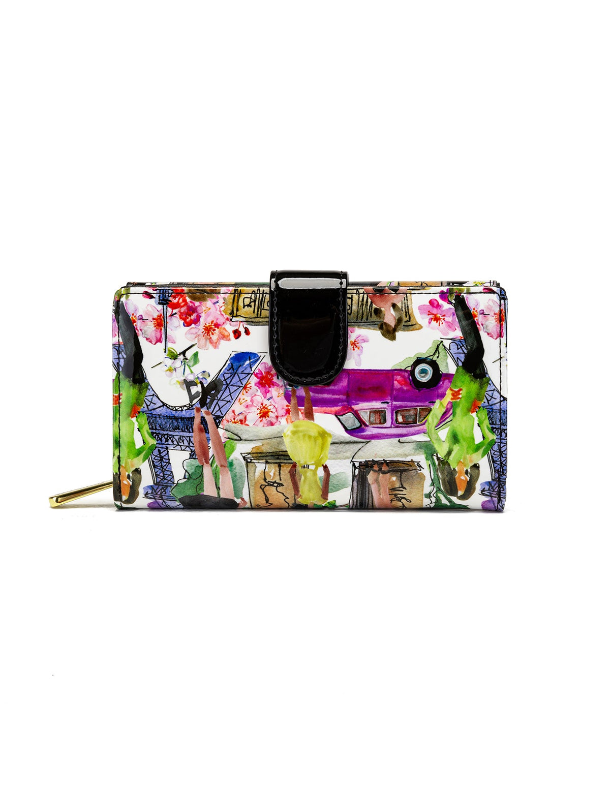 PARIS MEDIUM PATENT LEATHER WALLET WITH RFID WITH RFID - PARIS PRINT