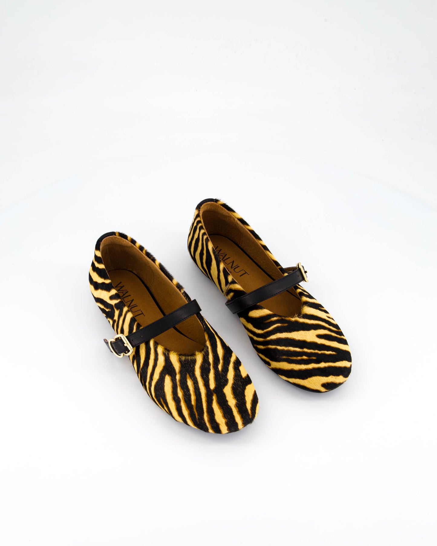 Image of Shoes. Product name - Zetta Leather Ballet in Zebra colour by brand - Walnut Melbourne