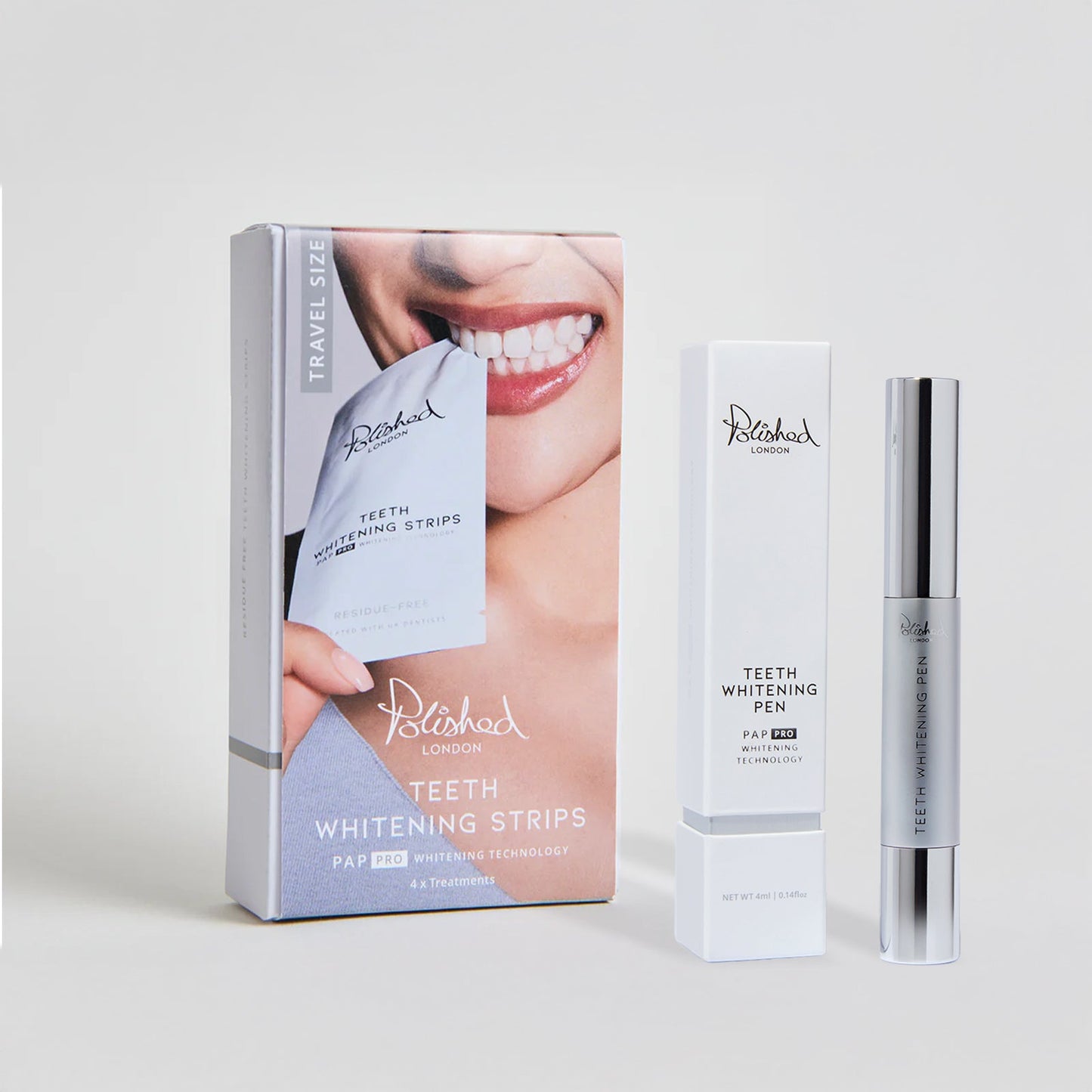 Image of Teeth Whiteners. Product name - Whitening Pen + Whitening Strips Bundle in colour by brand - Polished London