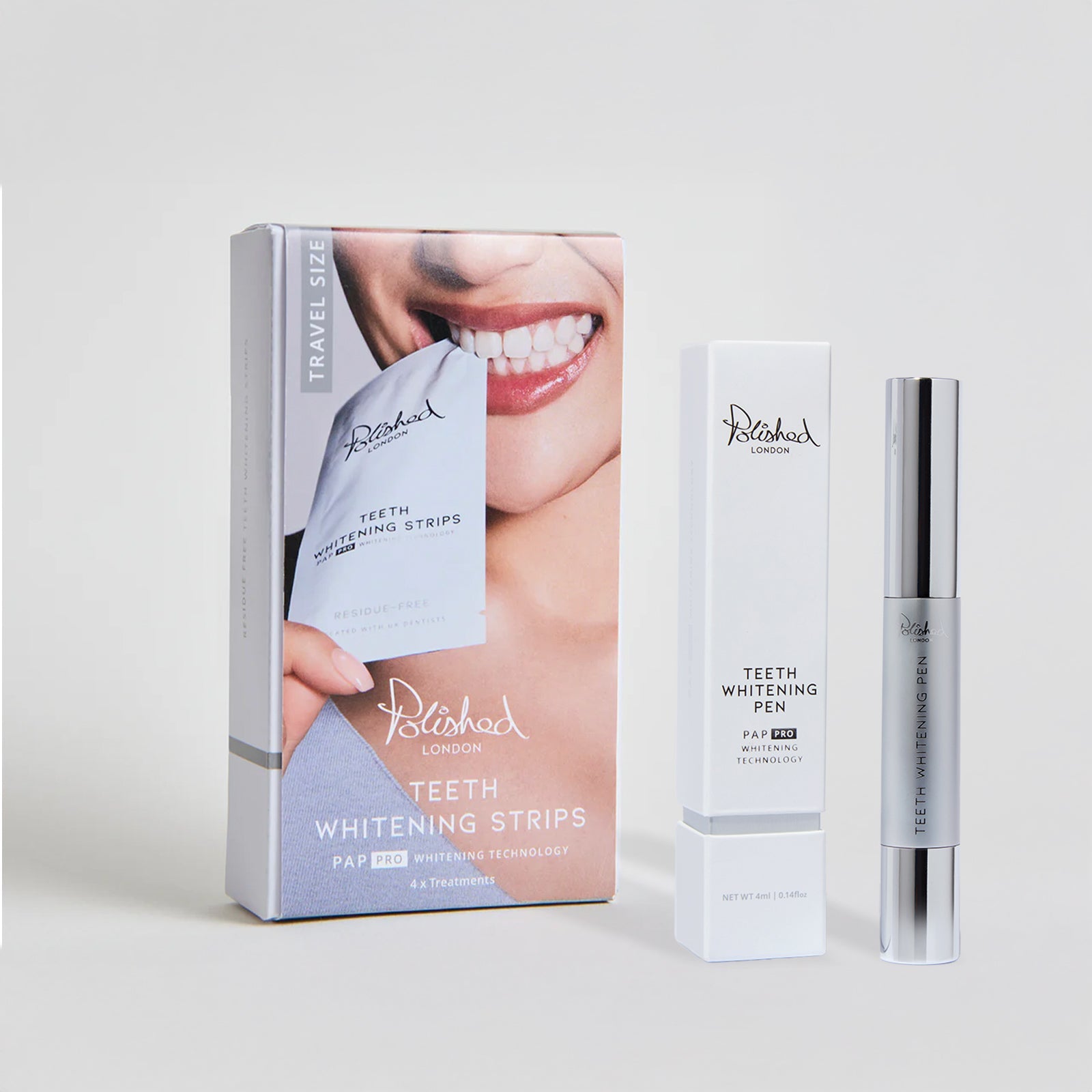 Image of Teeth Whiteners. Product name - Whitening Pen + Whitening Strips Bundle in colour by brand - Polished London
