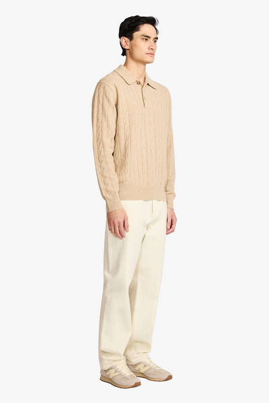 Image of a model wearing Tops. Productname: Wesley Cable Knit in Knit colour by brand - Anthony Squires