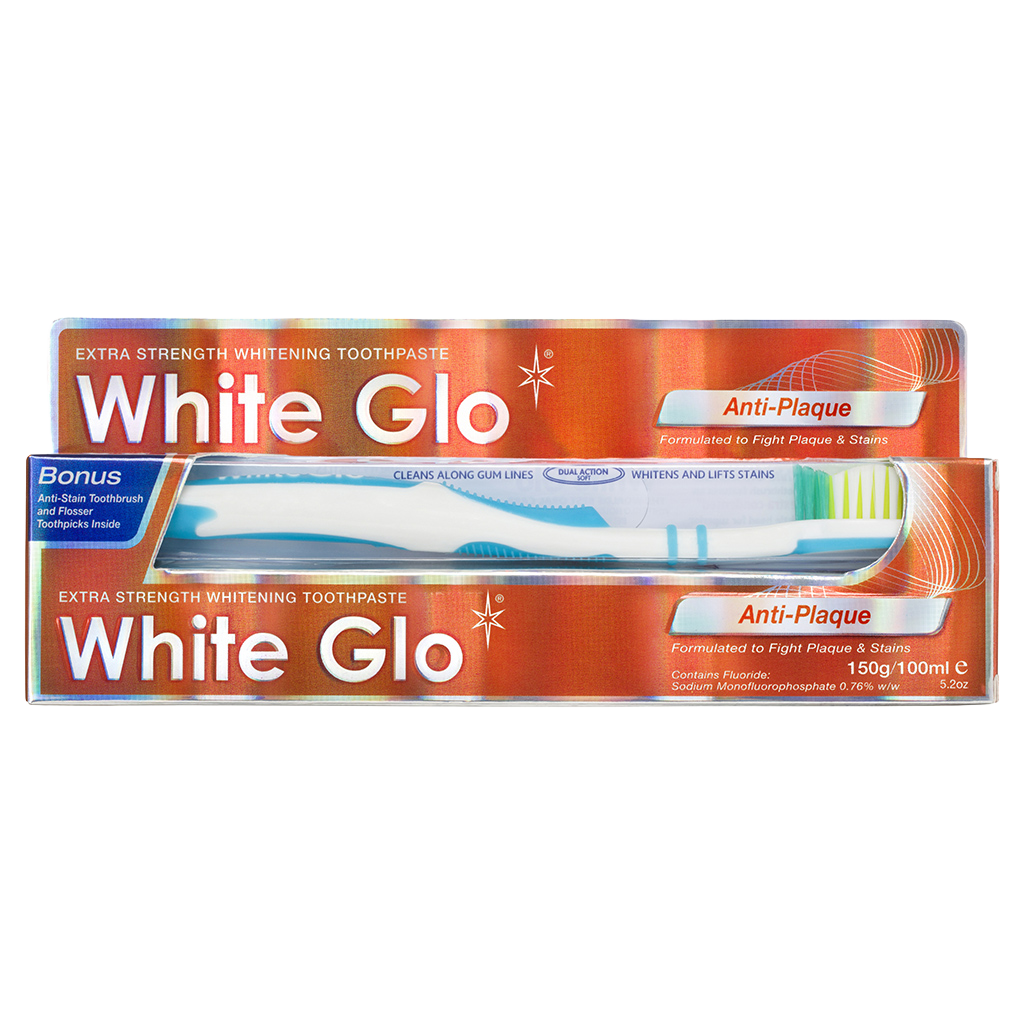 Image of Oral Care. Product name - Anti-Plaque Extra Strength Whitening Toothpaste in colour by brand - White Glo