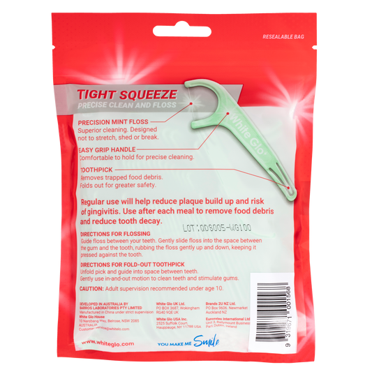 White Glo Dental Flosser Picks Tight Squeeze Precise Clean and Floss 100 Flosser Picks