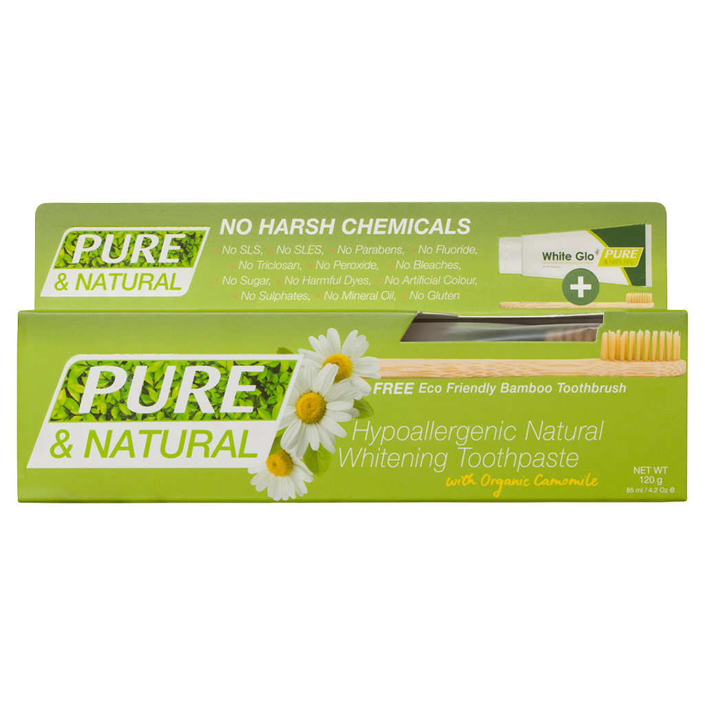 Image of Oral Care. Product name - Pure & Natural Whitening Toothpaste With Bamboo Toothbrush in colour by brand - White Glo