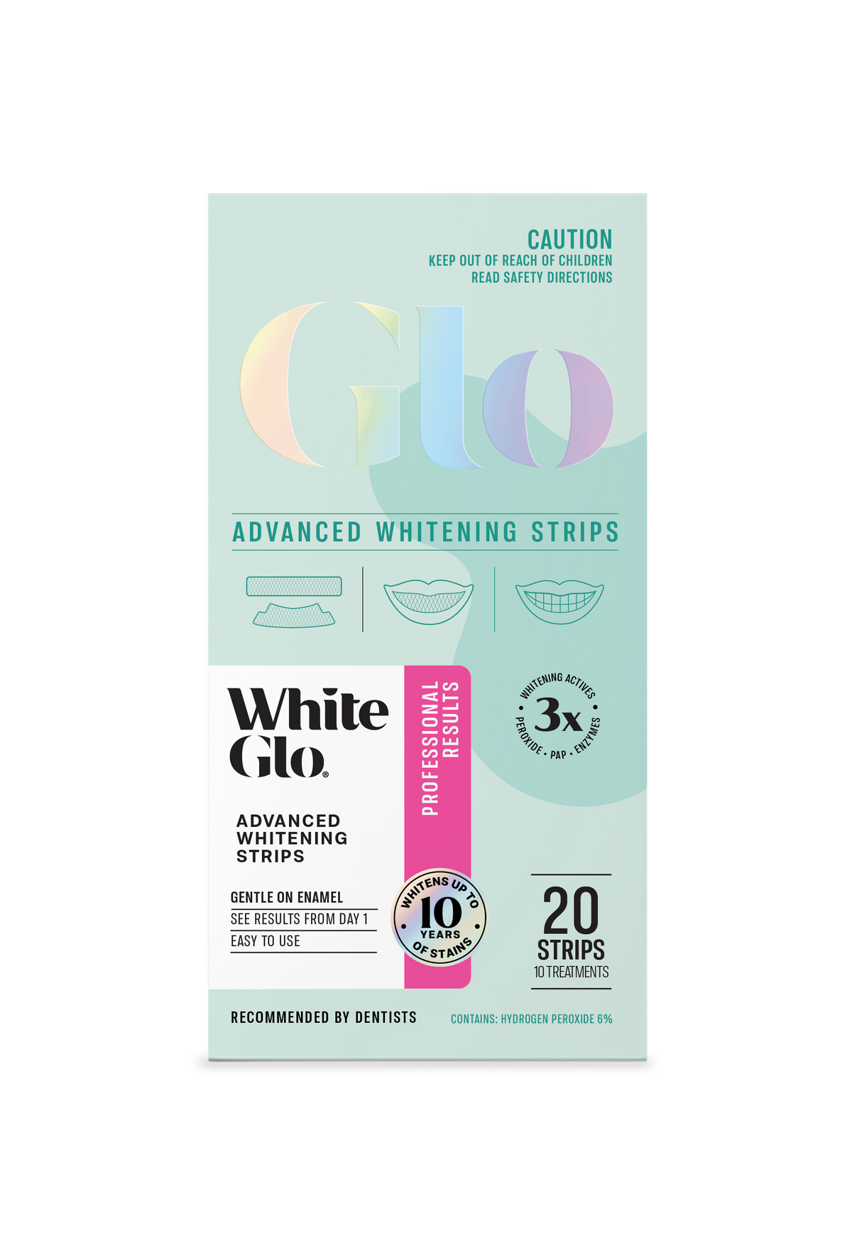 Image of Teeth Whiteners. Product name - Advanced Whitening Strips in colour by brand - White Glo
