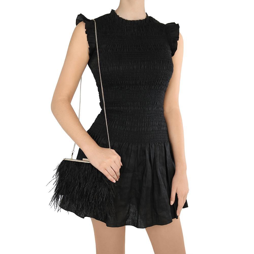 Olga Berg ESTELLE Feather Clutch (Black)