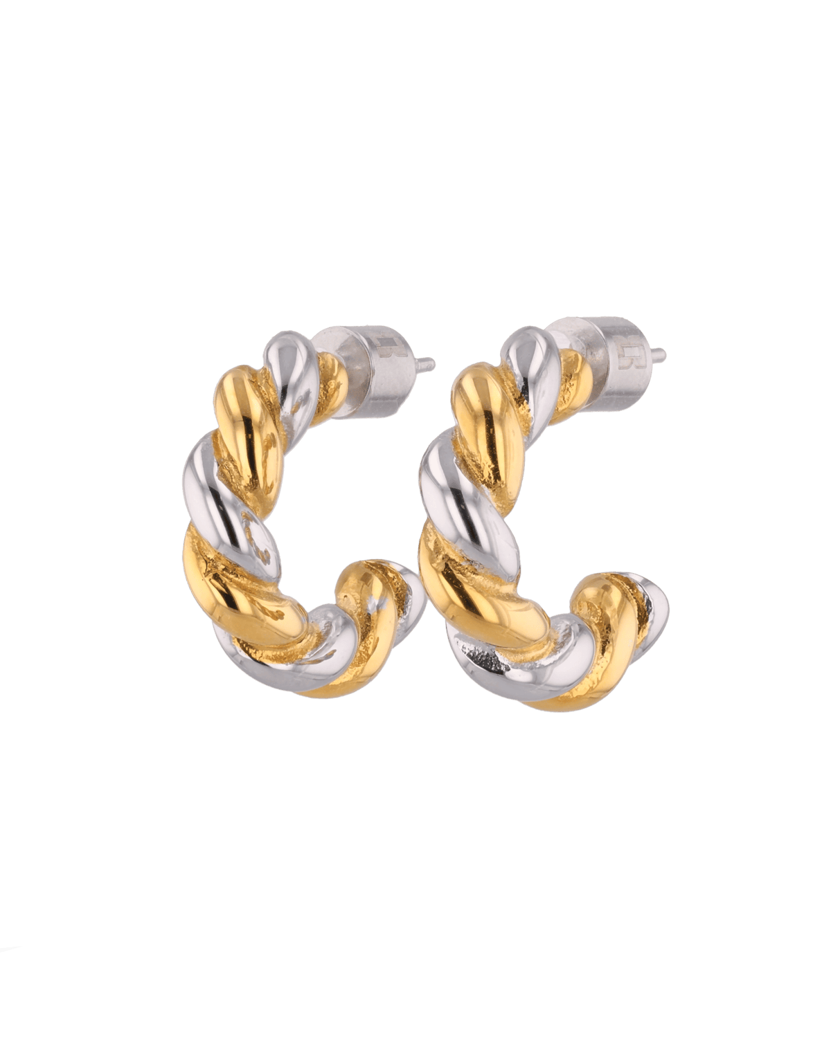 Image of Earrings. Product name - Woven Two Tone Hoop Earrings in colour by brand - LAVANA