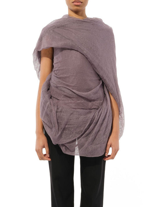 Image of a model wearing Tops. Productname: RICK OWENS Woven Top in Mauve colour by brand - RICK OWENS