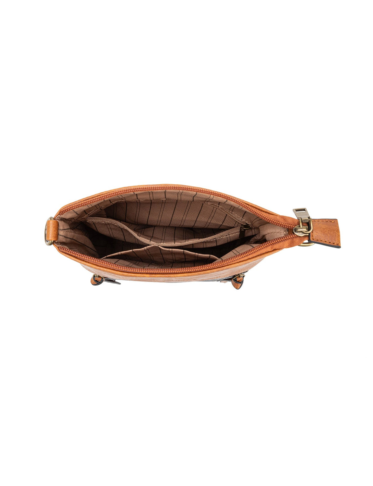 MIRANDA XBODY BAG WITH ZIPS - TAN & BLACK