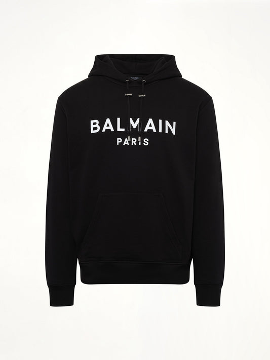 BALMAIN Logo Printed Hoodie (Black/White)