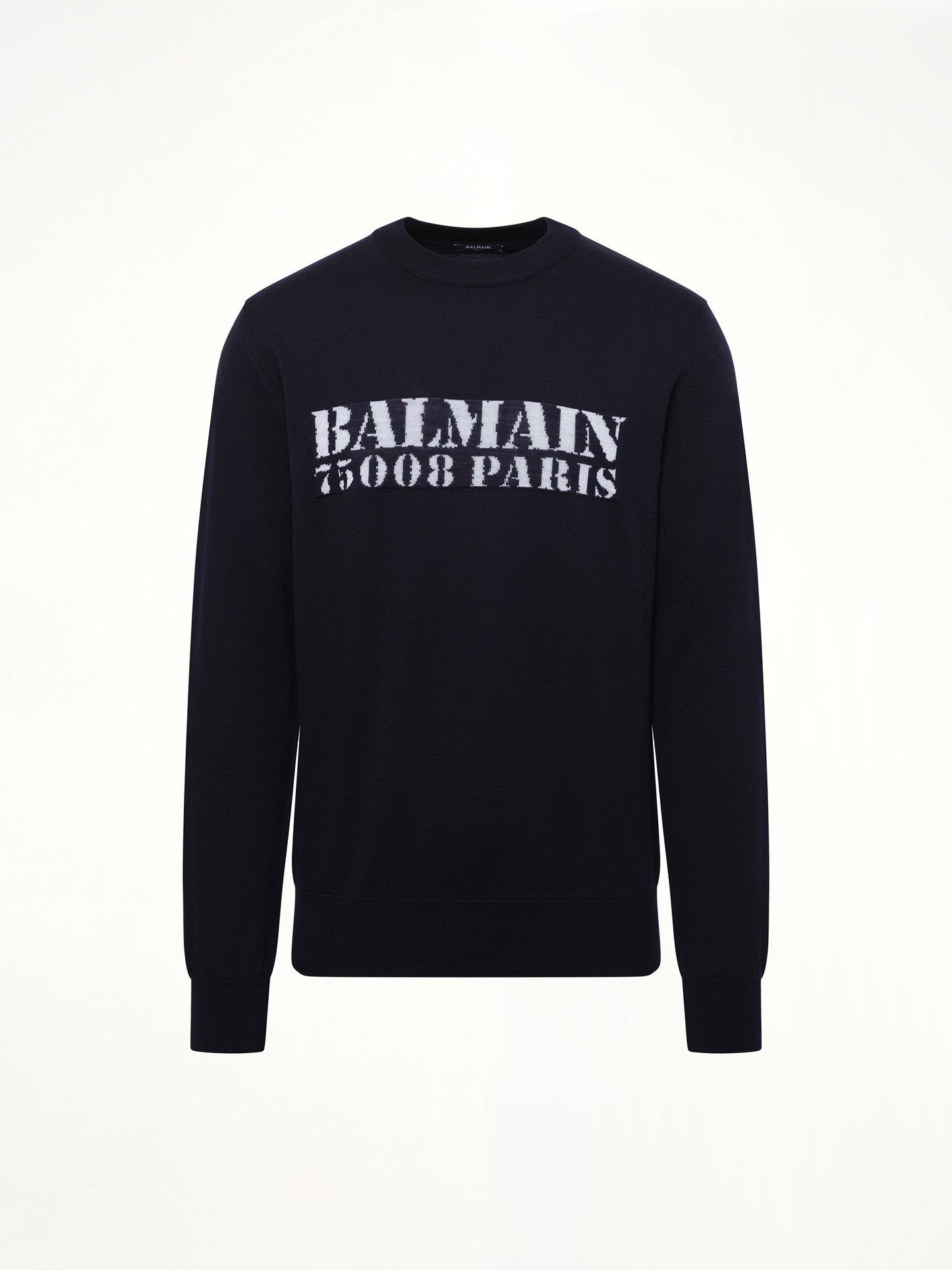 BALMAIN Balmain Big Stamp Knit Sweater (Navy/White)