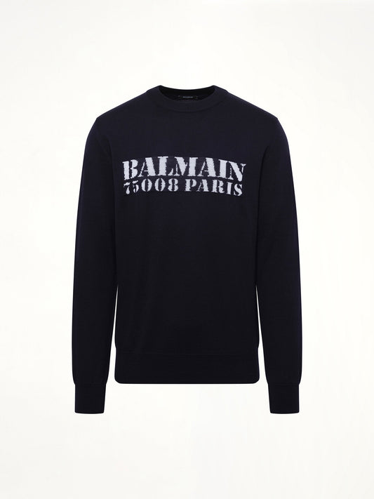 Balmain Big Stamp Knit Sweater (Navy/White)