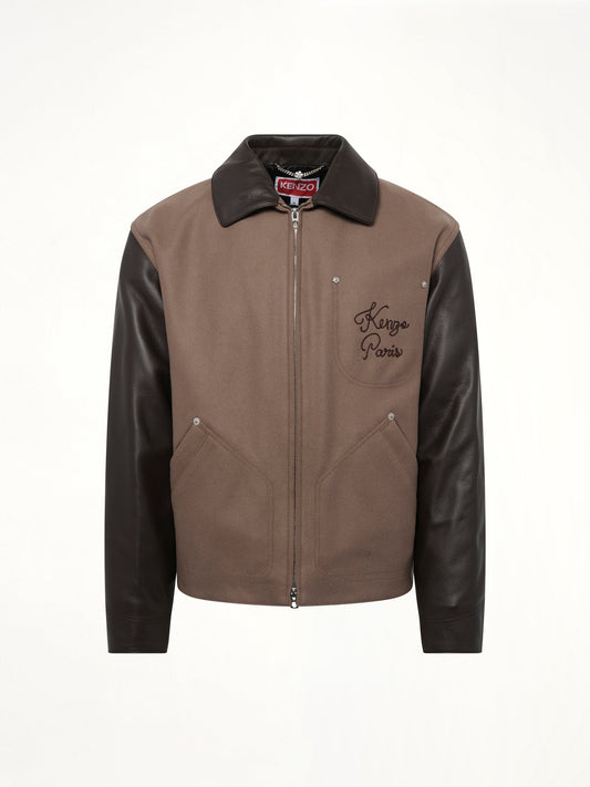 Kenzo Paris Chainstitch Leather Wool Blouson (Taupe)
