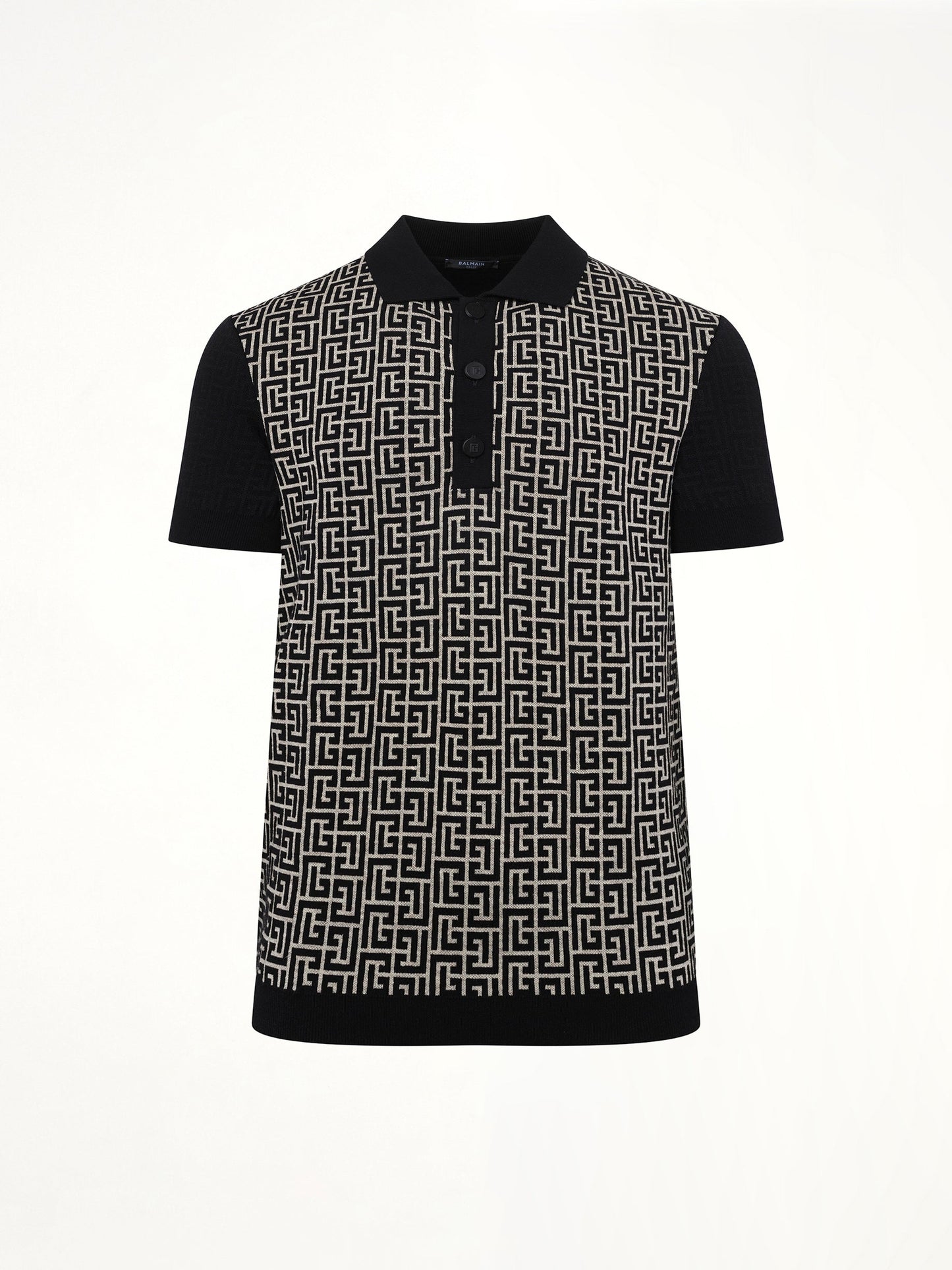 BALMAIN Mix Monogram Knit Polo (Ivory/Black)
