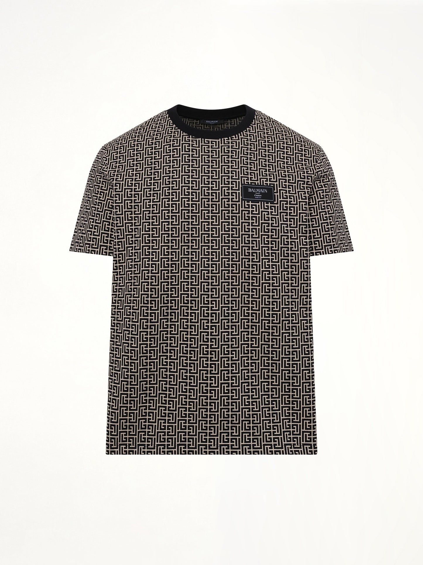 BALMAIN Monogram Couture Label Regular T-Shirt (Ivory/Black)