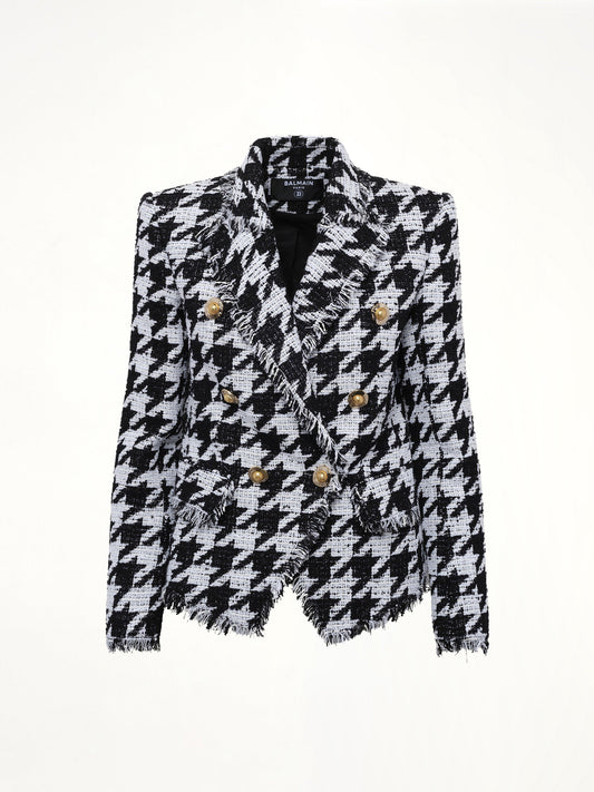 BALMAIN 6 Buttons Fitted Tweed Jacket (White/Black)