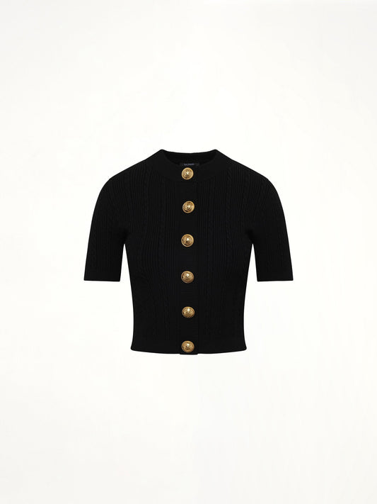 BALMAIN SS Buttoned Torsade Knit Cardigan (Black)