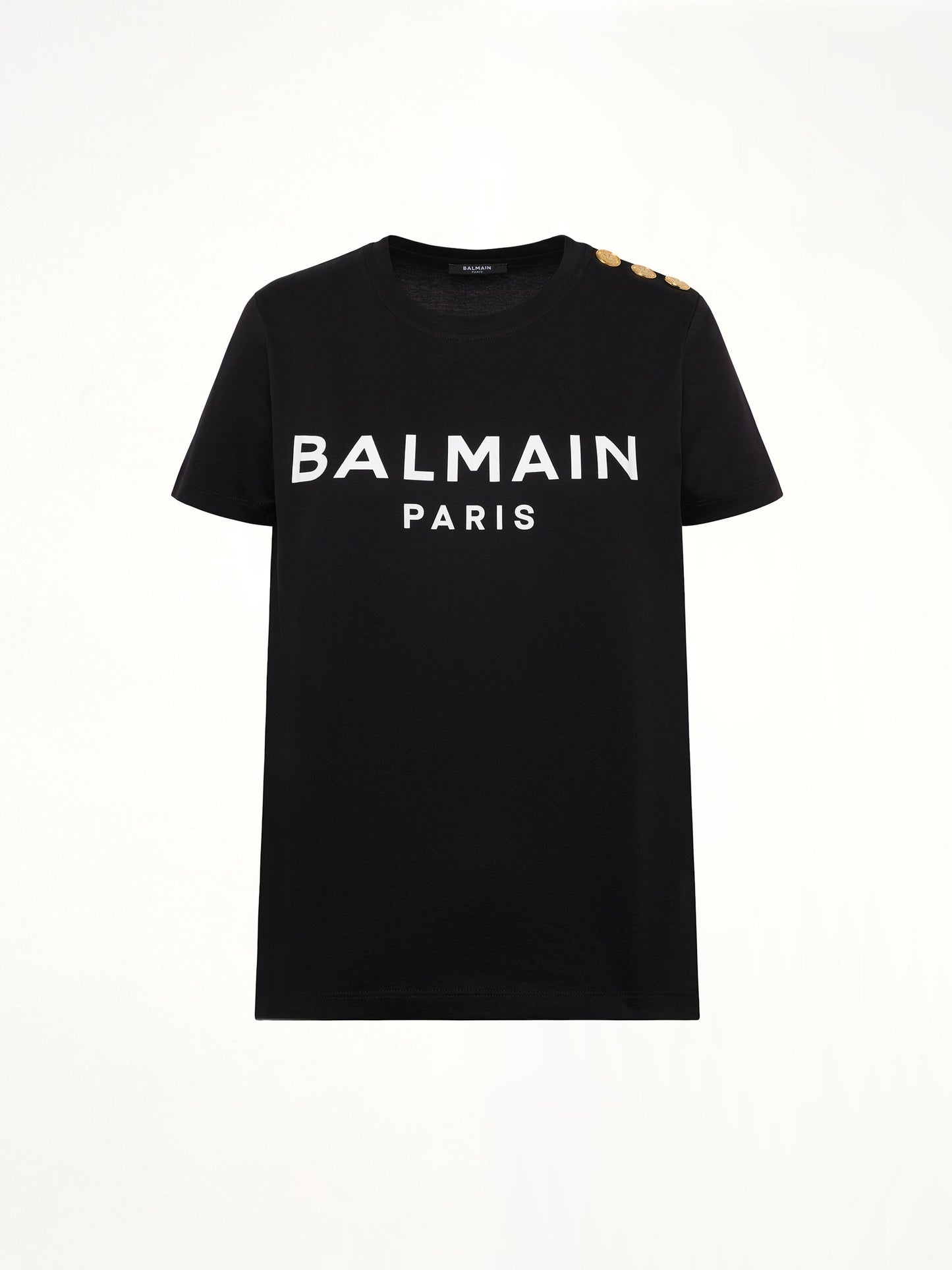 BALMAIN 3 Button Logo Print T-Shirt (Black)