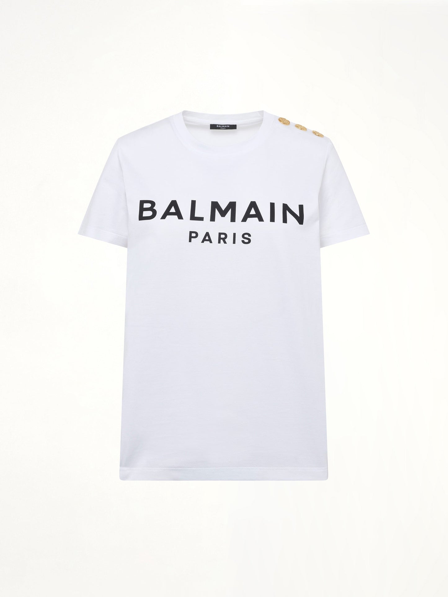 BALMAIN 3 Button Printed Logo Classic Fit T-Shirt (White)