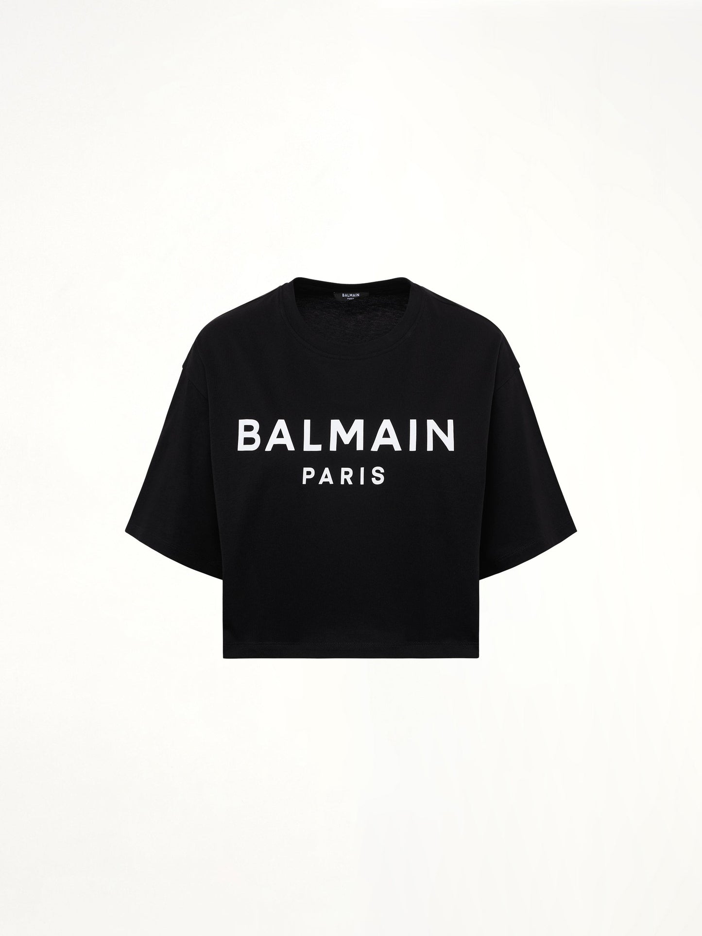 BALMAIN Cropped Print Logo Eco T-Shirt (Black)