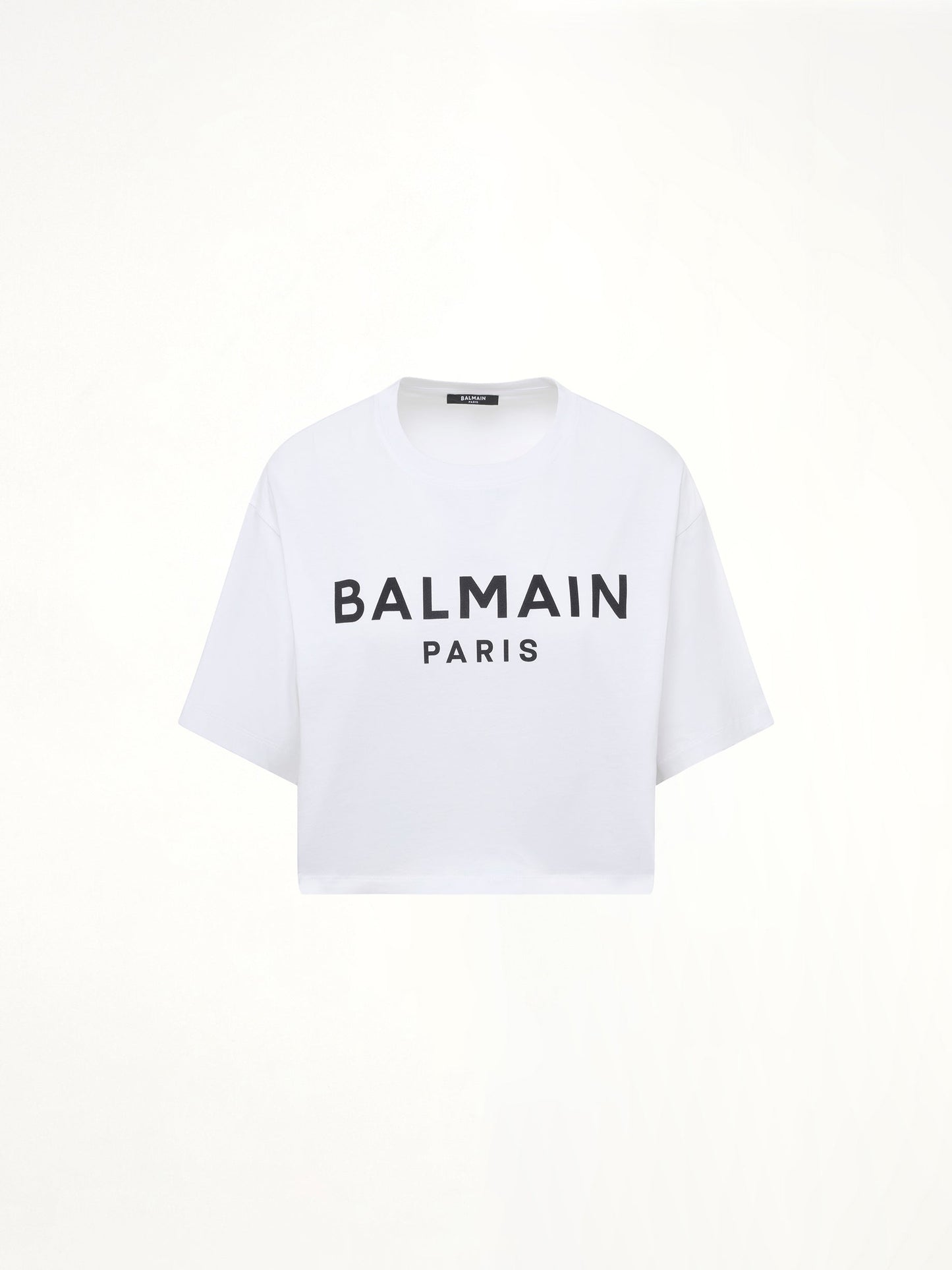 BALMAIN Logo Print Cropped T-Shirt (White)