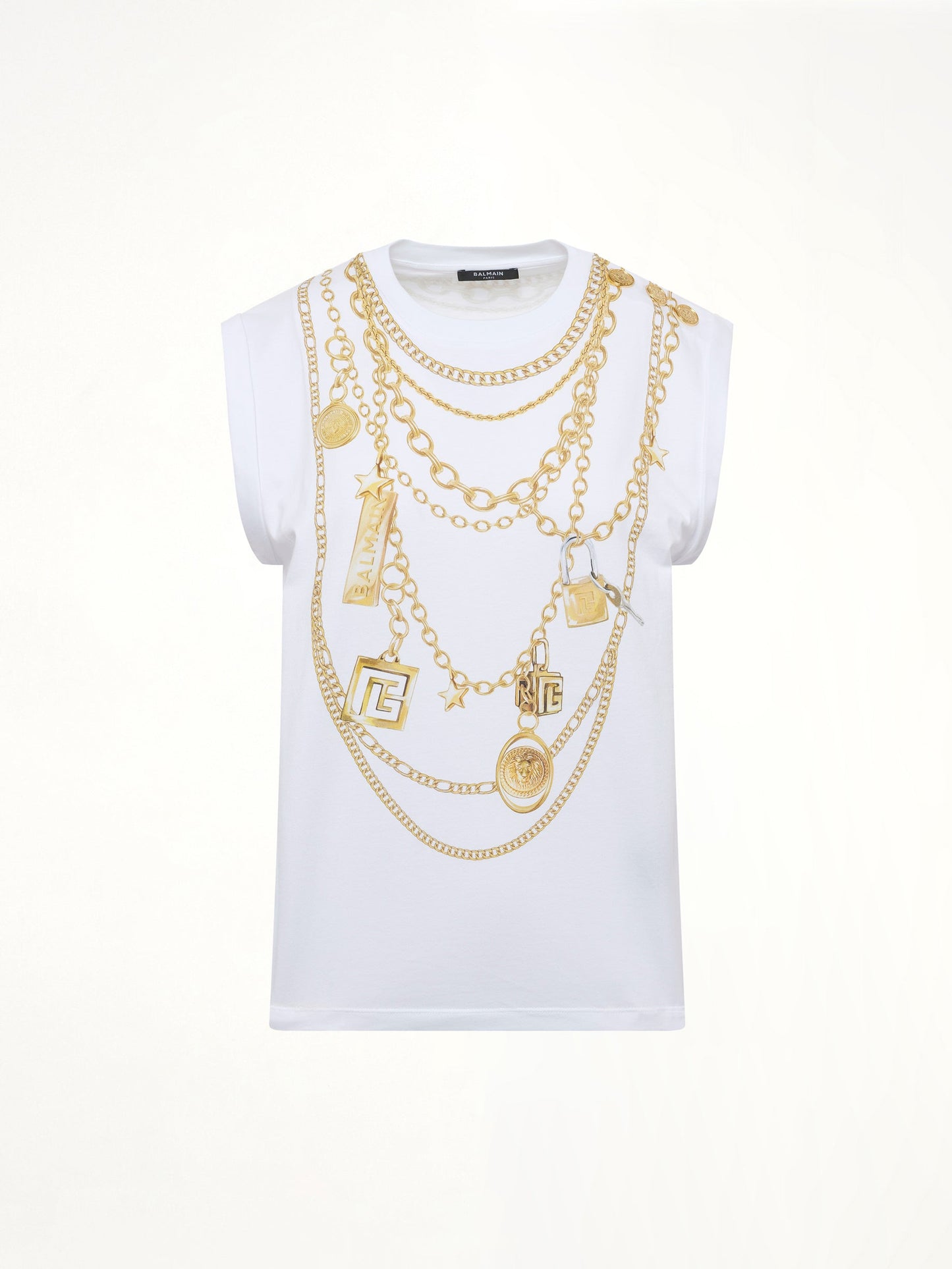 BALMAIN Trompe L'Oeil Necklace Print Tank Top (White)