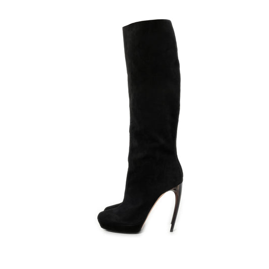 Image of Boots. Product name - Alexander Mcqueen Suede Boots in Black colour by brand - ALEXANDER MCQUEEN