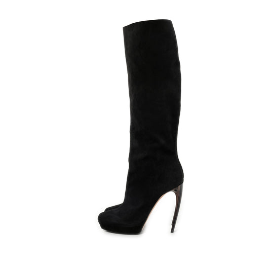 Image of Boots. Product name - Alexander Mcqueen Suede Boots in Black colour by brand - ALEXANDER MCQUEEN