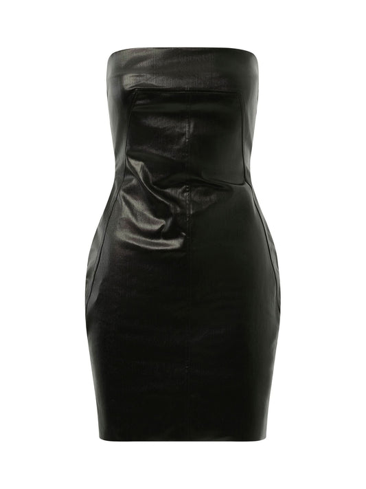 RICK OWENS Coated Denim Bustier Mini Dress (Black)